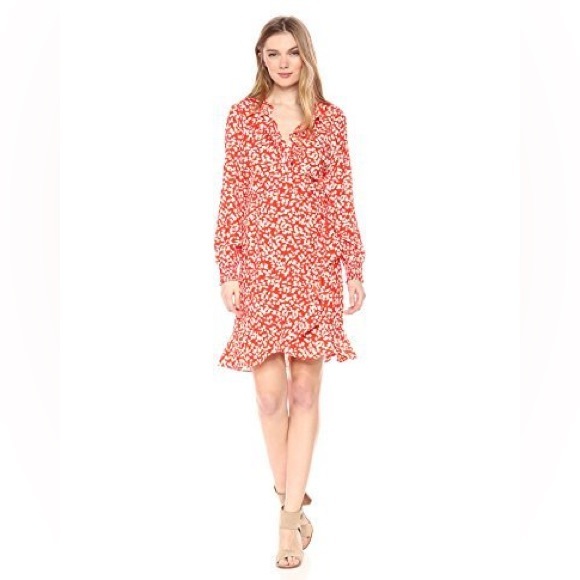 VERO MODA Women's Henna Smock Printed WRAP Dress, Spicy Orange, Small - Picture 1 of 2